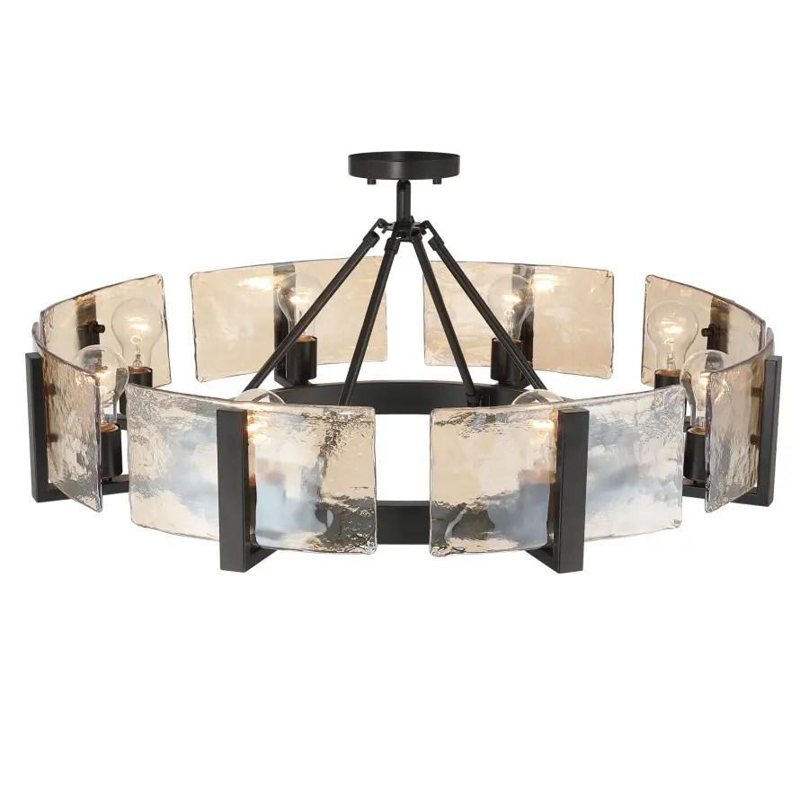 Aenon 8-Light Semi-Flush Mount in Matte Black with Amber Water Glass - Image 5