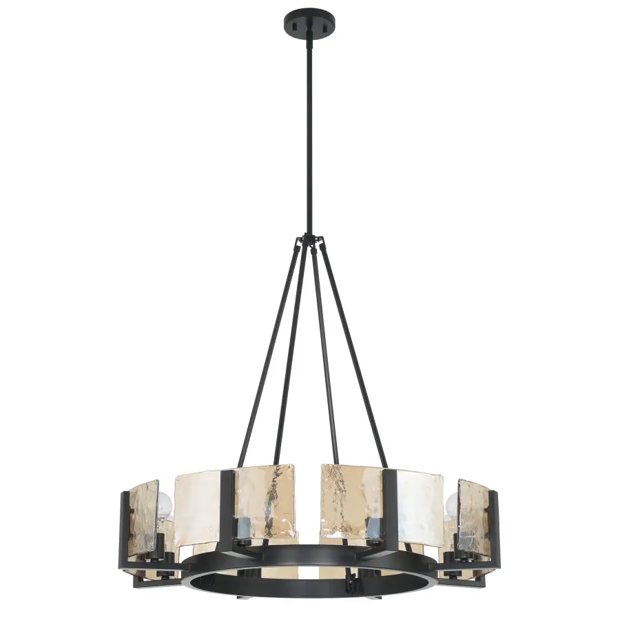 Aenon 8-Light Chandelier in Matte Black with Amber Water Glass - Image 2