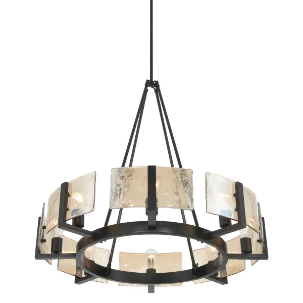Aenon 8-Light Chandelier in Matte Black with Amber Water Glass - Image 4