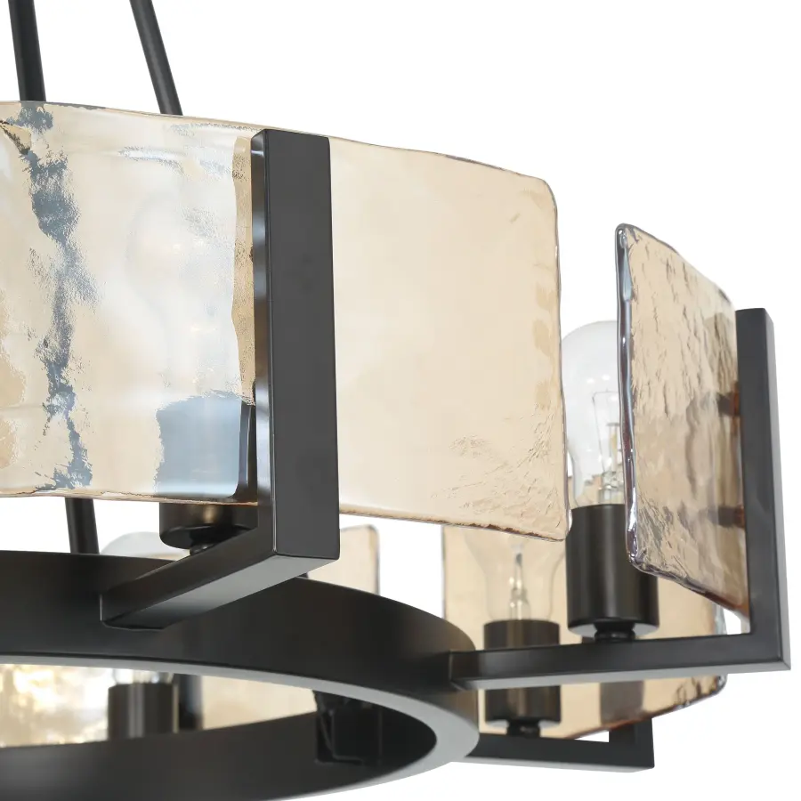 Aenon 8-Light Chandelier in Matte Black with Amber Water Glass - Image 7