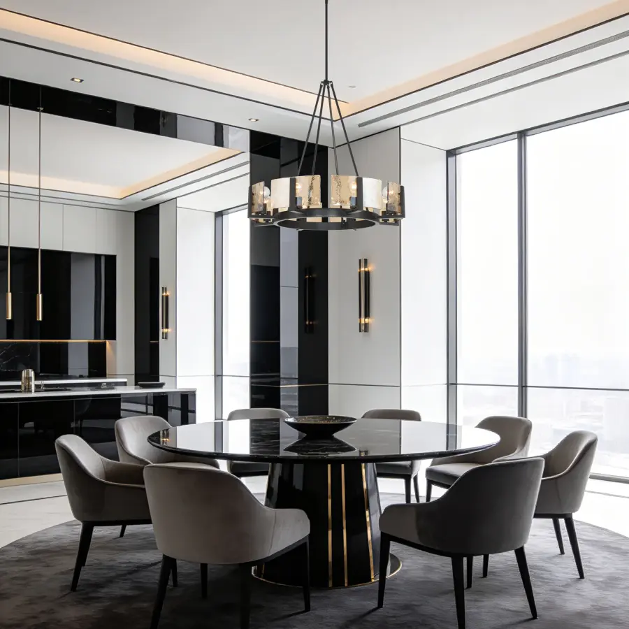 Aenon 8-Light Chandelier in Matte Black with Amber Water Glass - Image 8