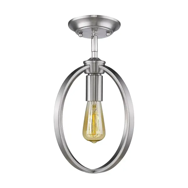 The Colson semi-flush mount combines transitional elegance with contemporary simplicity. Its open-orb frame design creates a sophisticated glow while the pewter finish adds understated warmth to any space. - alternate view