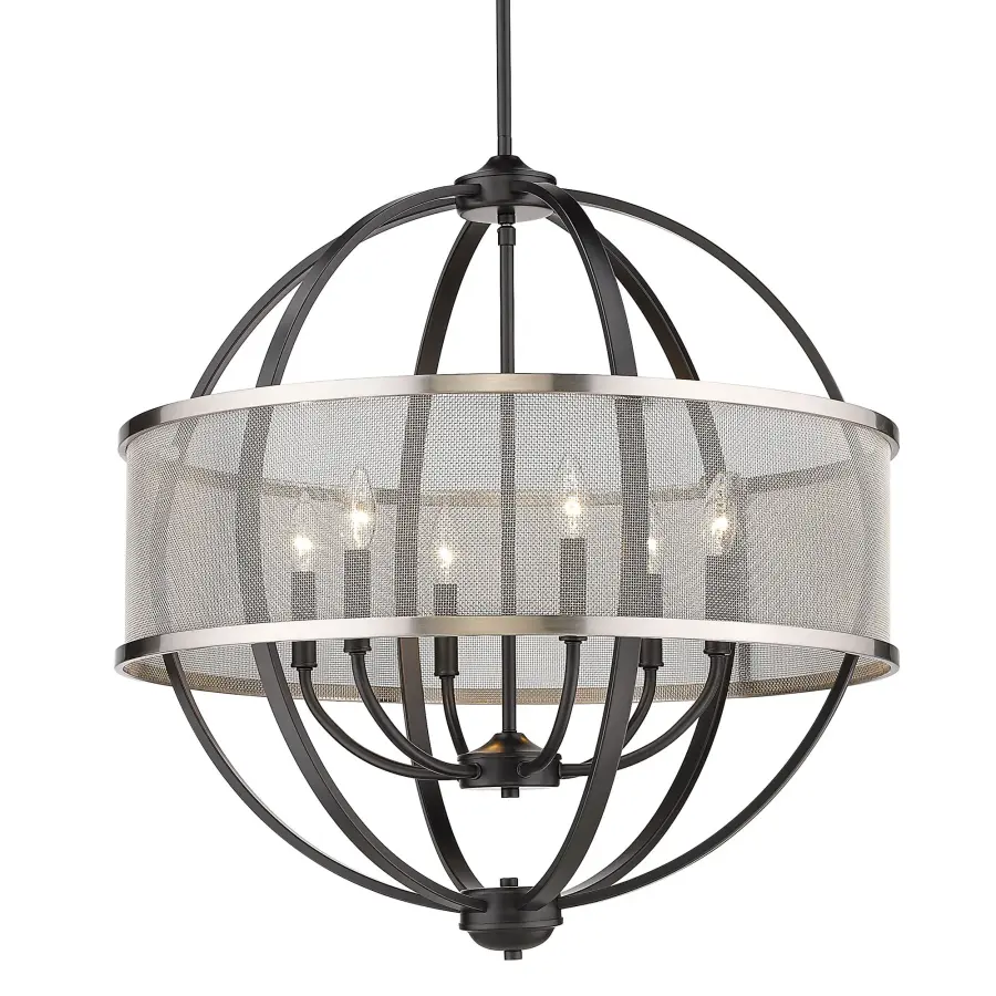 Golden Lighting Colson 6-Light Chandelier in Matte Black with Pewter Shade - Image 1