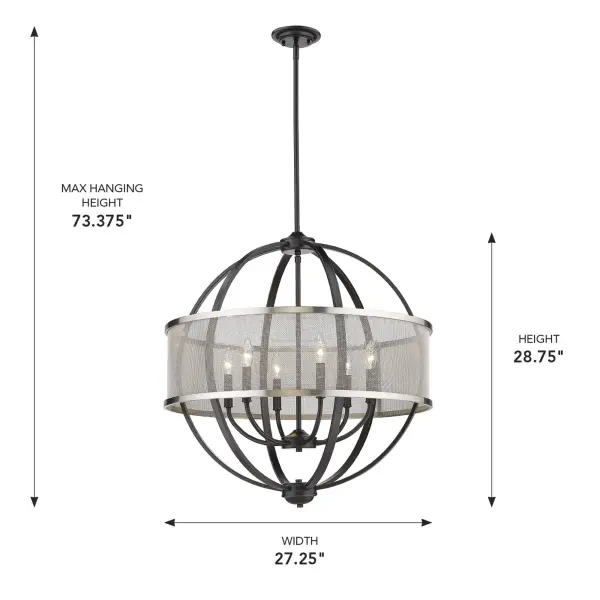 Golden Lighting Colson 6-Light Chandelier in Matte Black with Pewter Shade - Image 4