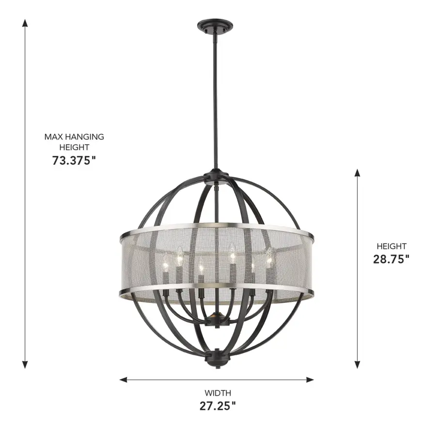 Golden Lighting Colson 6-Light Chandelier in Matte Black with Pewter Shade - Image 4