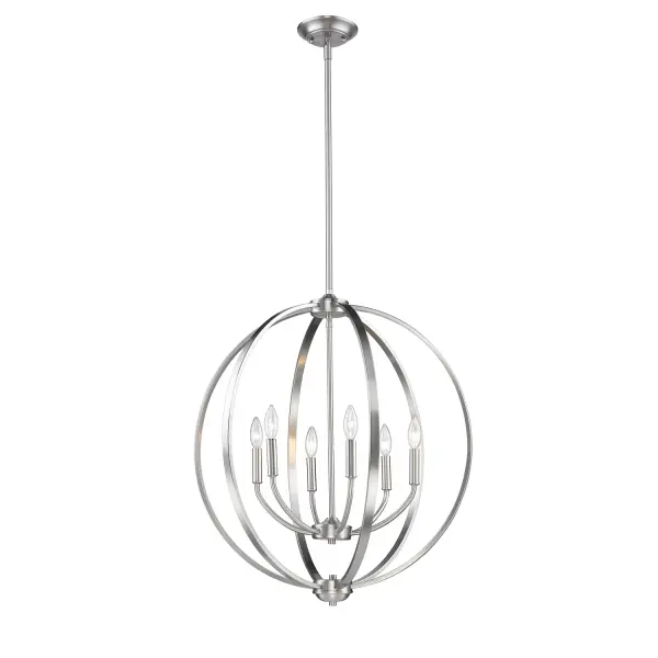 The Golden Lighting Colson chandelier brings refined elegance to any space with its 6-light candelabra design and versatile pewter finish. Perfect for both classic and contemporary interiors, this fixture offers adjustable height and sloped ceiling compatibility for flexible installation. - alternate view