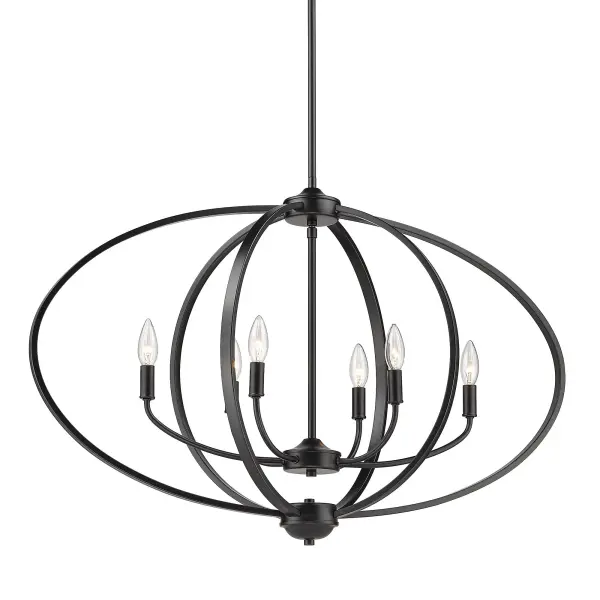 The Colson brings sophisticated modern elegance with its open-orb frame and six-light candelabra design. The 35-inch width makes it perfectly sized for kitchen islands and dining tables, while the matte black finish adds refined contemporary style.