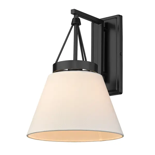 The Penn wall sconce beautifully bridges traditional and modern design with its matte black frame and crisp white fabric shade. Perfect for creating warm, glare-free illumination in hallways, bedrooms, and bathrooms.