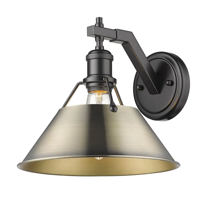 Orwell 1-Light Wall Sconce in Matte Black with Aged Brass Shade - Image 1
