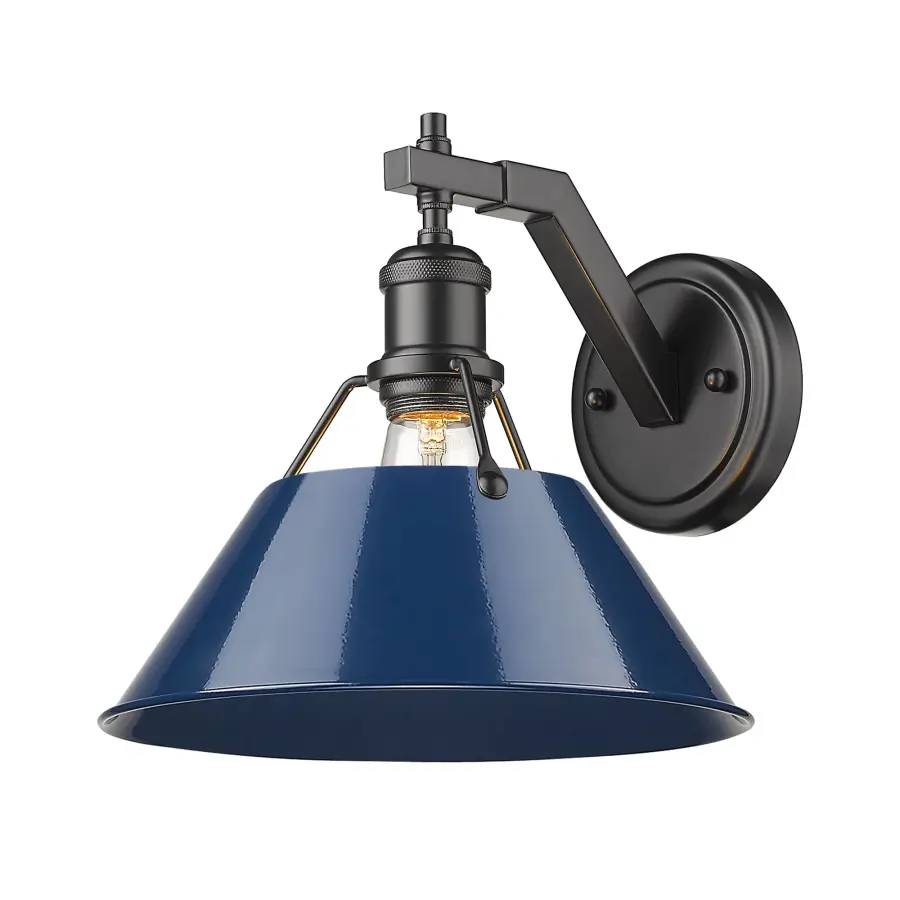 Orwell 1-Light Wall Sconce in Matte Black with Navy Blue Shade - Image 1