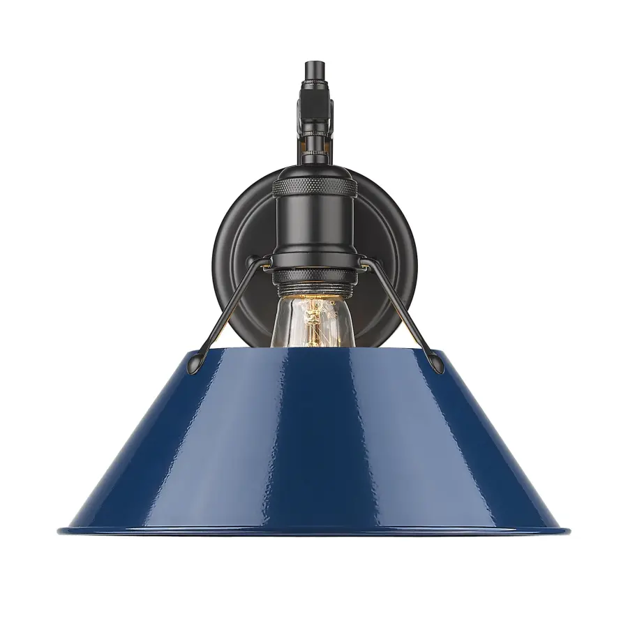 Orwell 1-Light Wall Sconce in Matte Black with Navy Blue Shade - Image 3