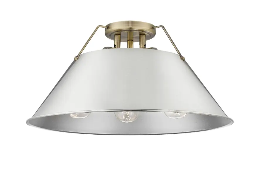 Orwell 3-Light Flush Mount in Aged Brass with Pewter Shade - Image 1