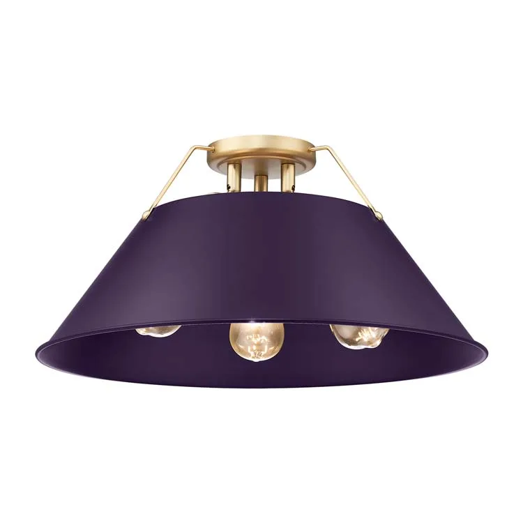 Orwell 3-Light Flush Mount in Brushed Champagne Brass with Exotic Purple Shade