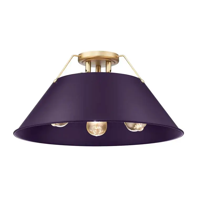 Orwell 3-Light Flush Mount in Brushed Champagne Brass with Exotic Purple Shade - Image 1