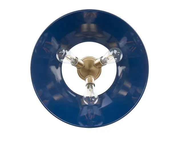 Orwell Three Light Flush Mount in Brushed Champagne Brass with Navy Blue Shade - Image 2