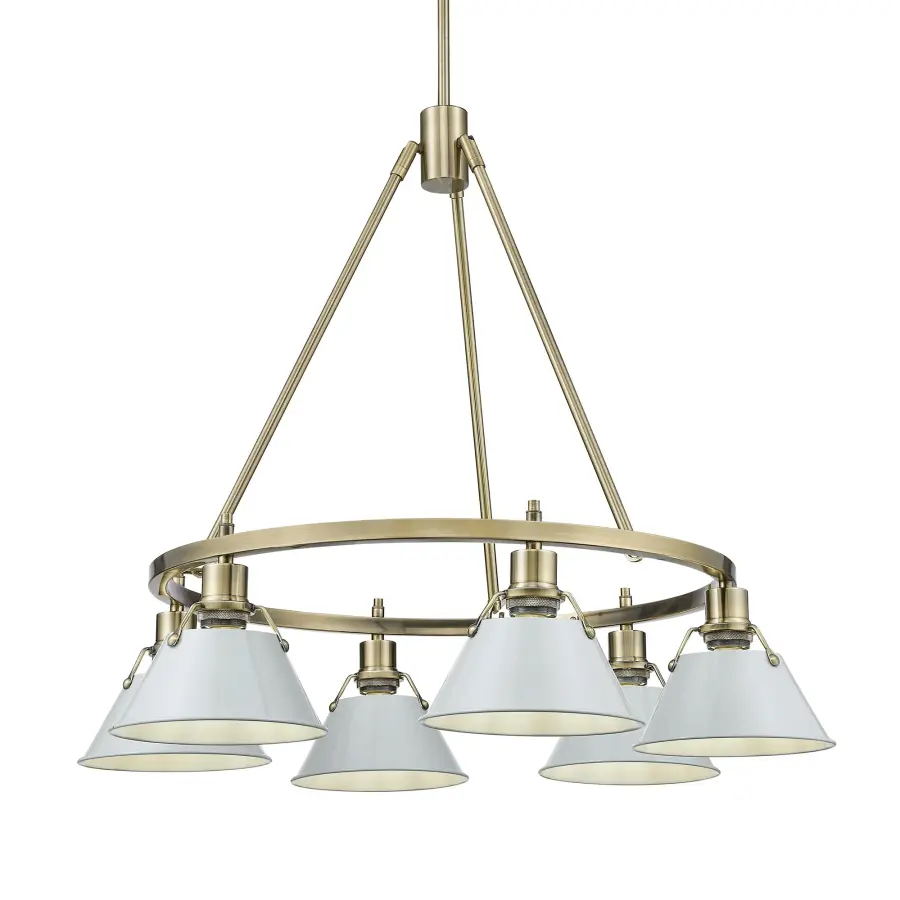 Orwell 6-Light Chandelier in Aged Brass with Dusky Blue Shade - Image 1
