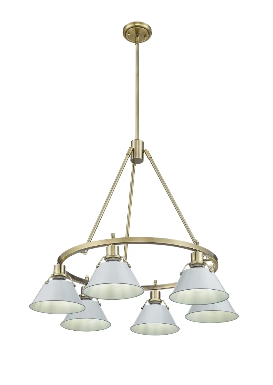 Orwell 6-Light Chandelier in Aged Brass with Dusky Blue Shade - Image 3