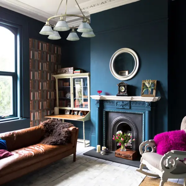 Orwell 6-Light Chandelier in Aged Brass with Dusky Blue Shade - Image 4
