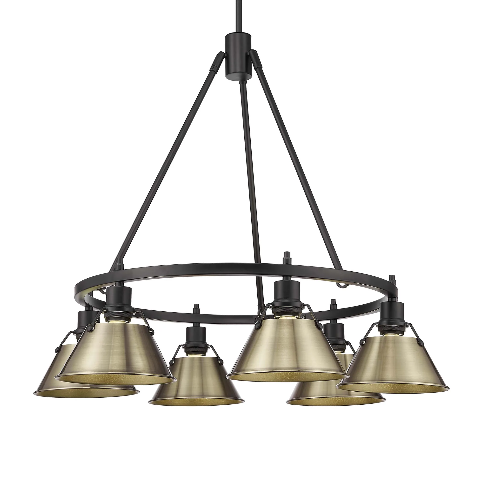 Orwell 6-Light Industrial Chandelier in Matte Black with Aged Brass