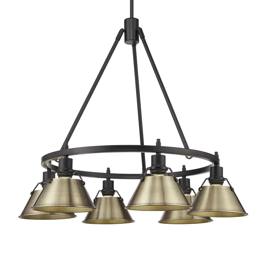 Orwell 6-Light Industrial Chandelier in Matte Black with Aged Brass - Image 1