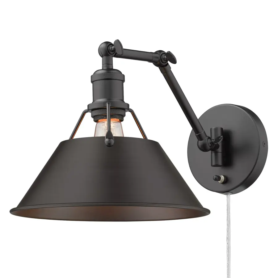 Orwell 1-Light Swing Arm Wall Lamp in Matte Black with Rubbed Bronze Shade - Image 1