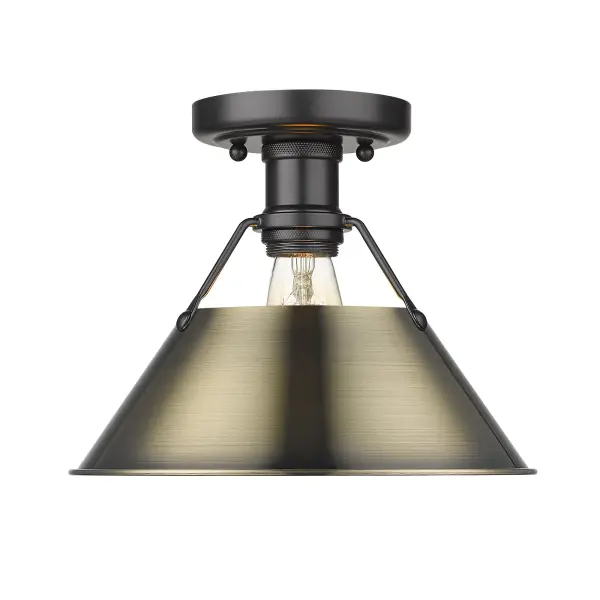 Orwell 1-Light Flush Mount in Matte Black and Aged Brass - Image 1
