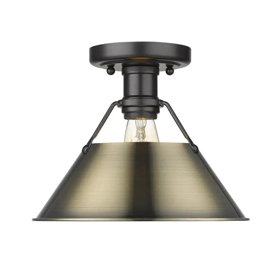 Orwell 1-Light Flush Mount in Matte Black and Aged Brass - Image 1