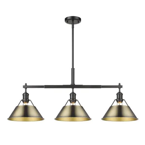 The Orwell 3-Light Island Light combines industrial charm with contemporary style through its matte black frame and aged brass accents. Perfect for kitchen islands, this adjustable fixture offers versatile installation options and timeless appeal.