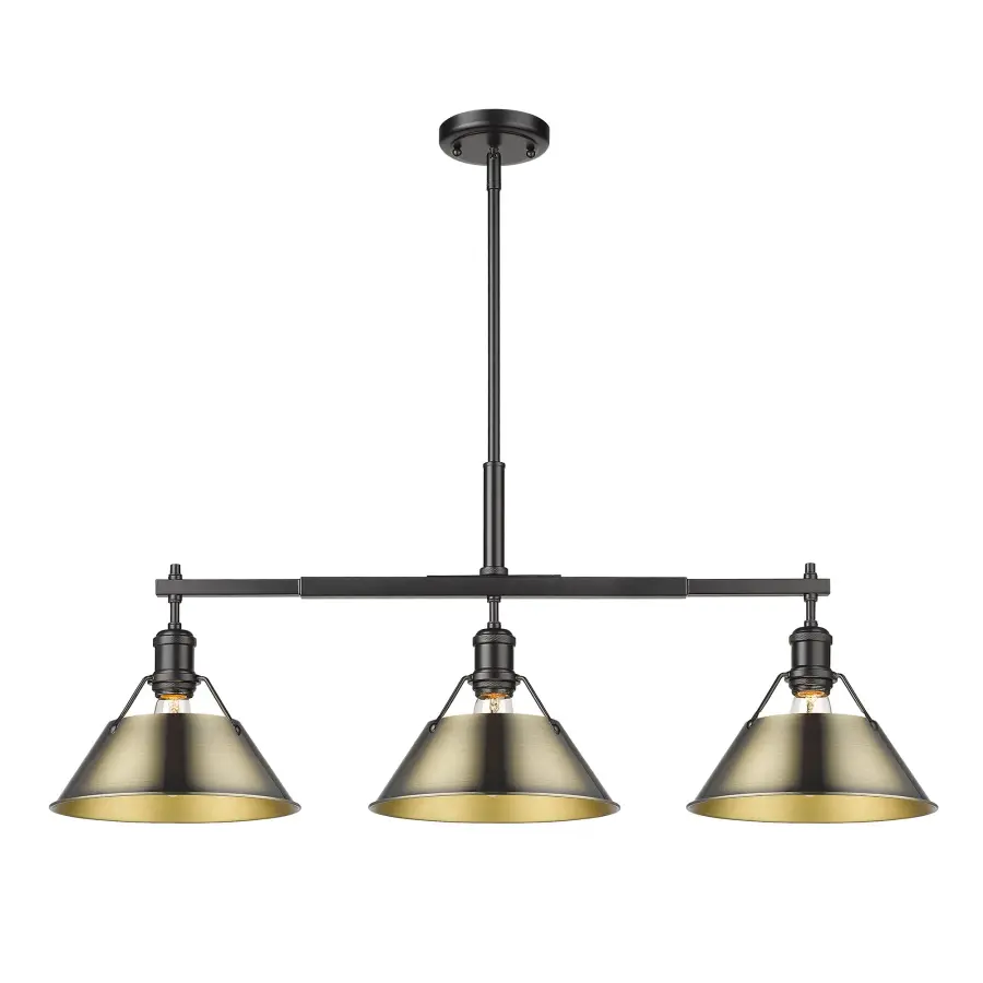 Orwell 3-Light Island Light in Matte Black with Aged Brass - Image 1