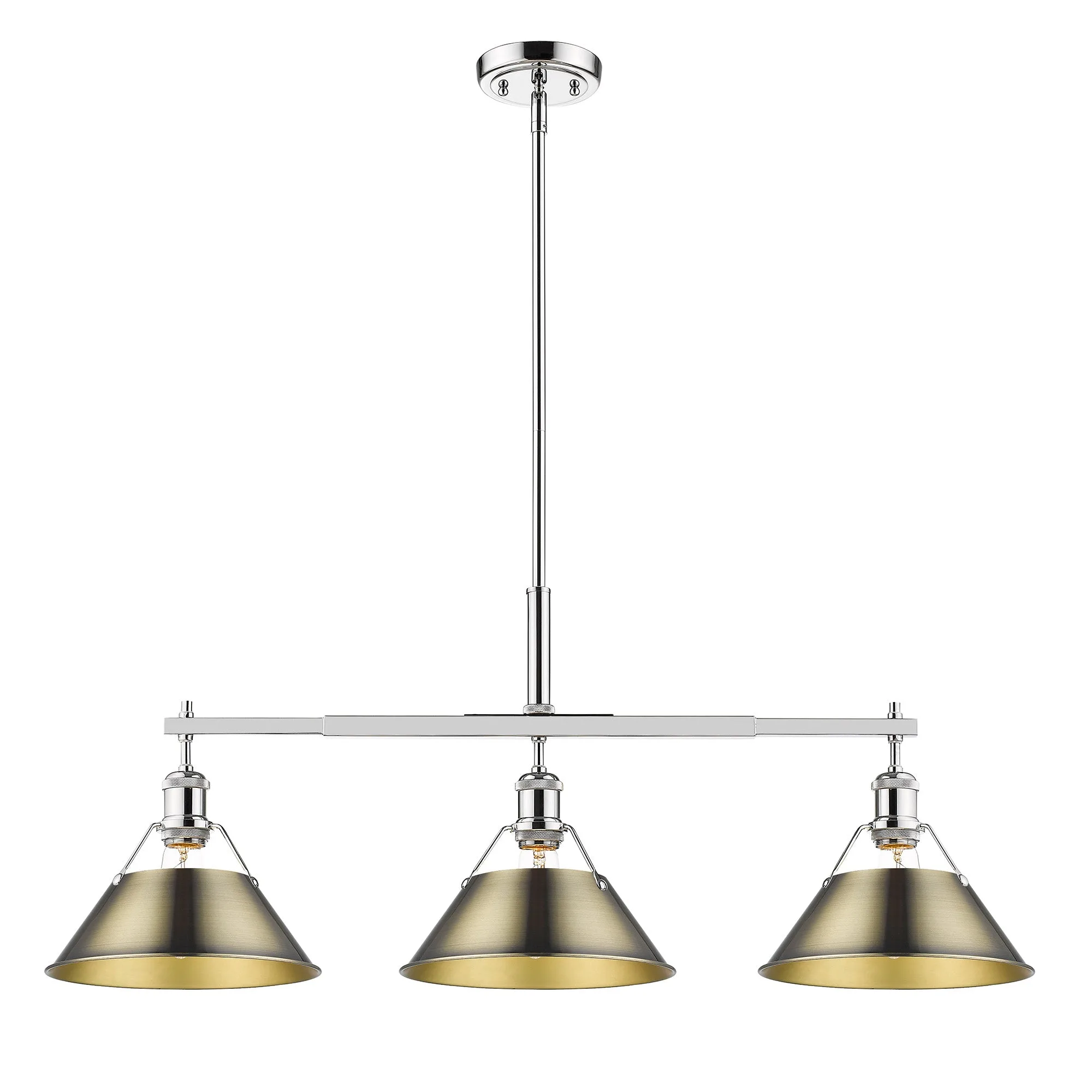 Orwell 3-Light Island Light in Chrome with Aged Brass Shade