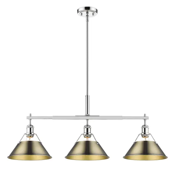Orwell 3-Light Island Light in Chrome with Aged Brass Shade - Image 1