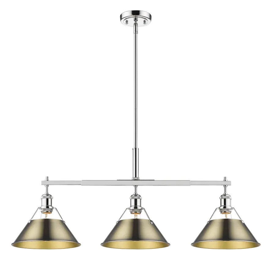 Orwell 3-Light Island Light in Chrome with Aged Brass Shade - Image 1
