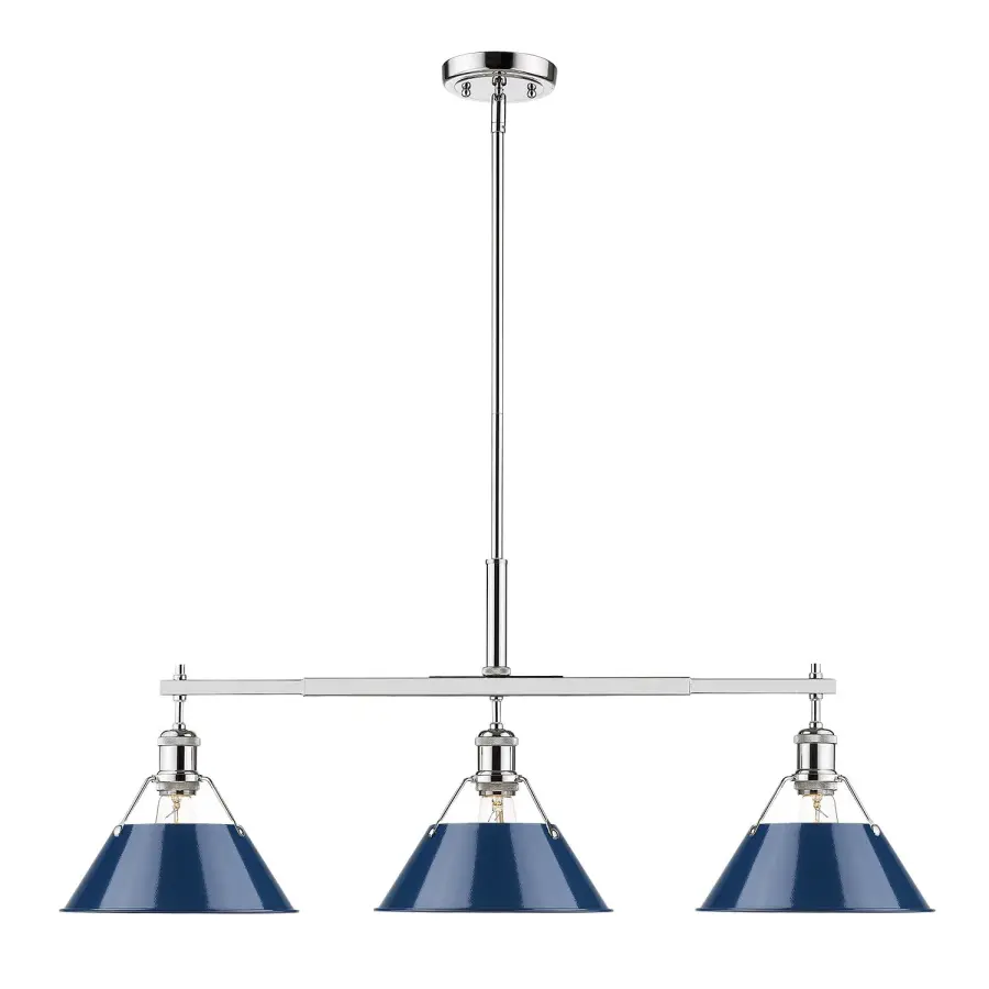 Orwell 3-Light Island Light in Chrome and Navy Blue - Image 1