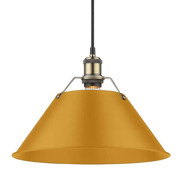 Orwell 14" Pendant in Aged Brass with Auric Yellow Shade - Image 1
