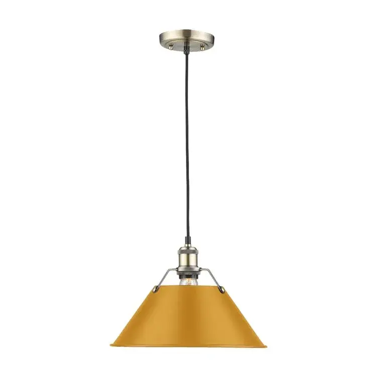 Orwell 14" Pendant in Aged Brass with Auric Yellow Shade - Image 2