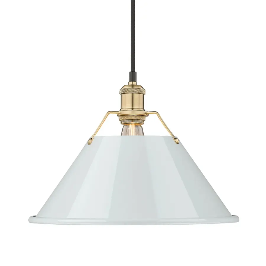 Orwell 14" Industrial Pendant Light in Brushed Champagne Brass with Dusky Blue Shade - Image 1