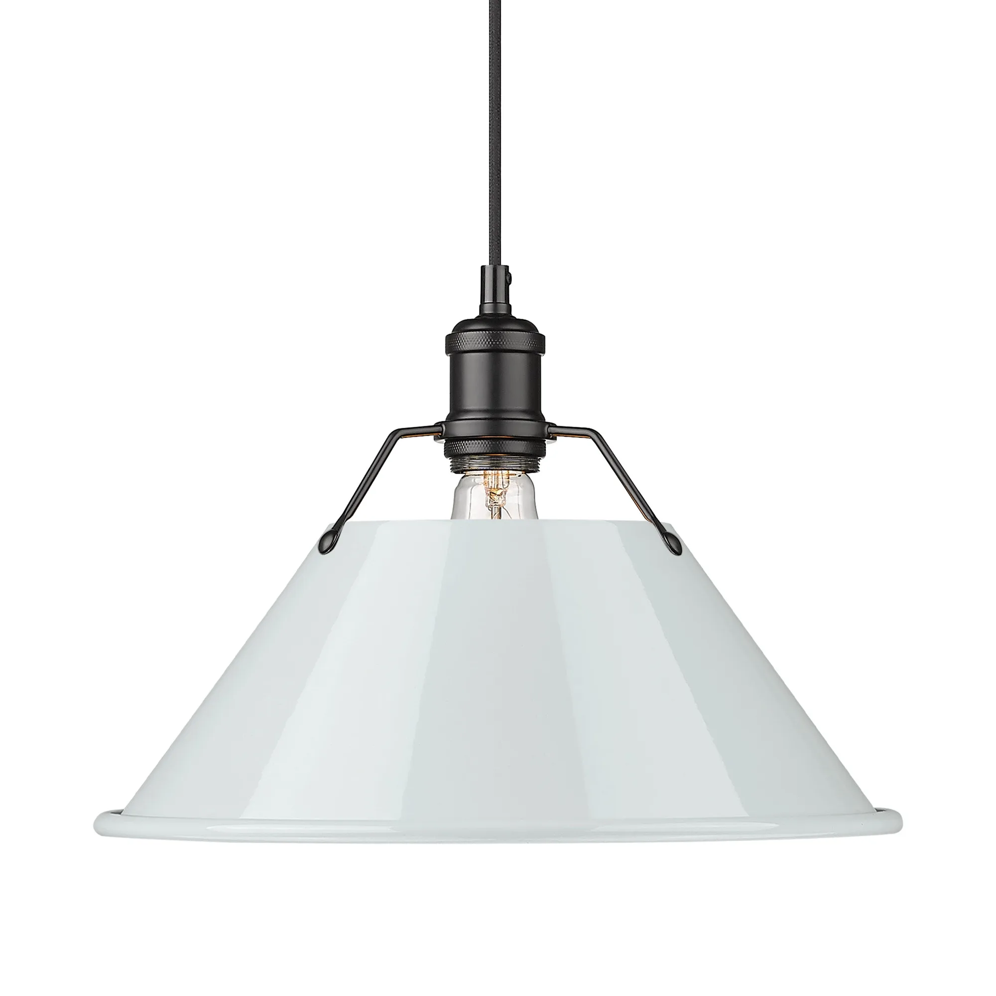 Orwell 14" Industrial Pendant in Matte Black with Dusky Blue Shade