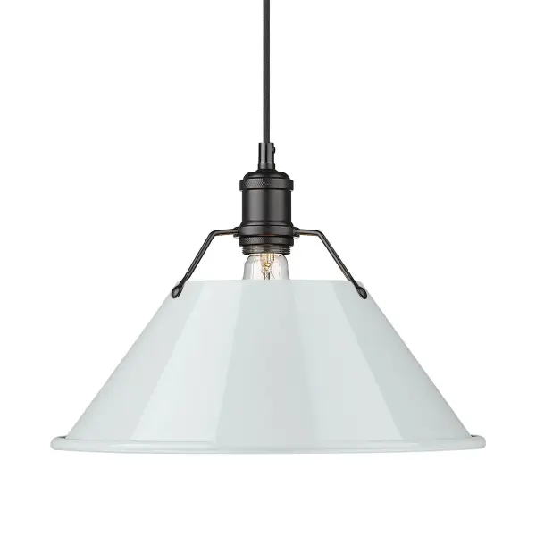 Orwell 14" Industrial Pendant in Matte Black with Dusky Blue Shade - Image 1