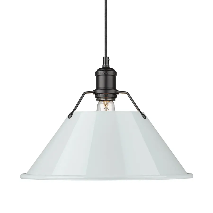 Orwell 14" Industrial Pendant in Matte Black with Dusky Blue Shade - Image 1