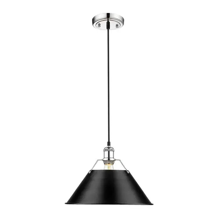 Orwell 14" Industrial Pendant Light in Chrome with Matte Black Shade - Image 2