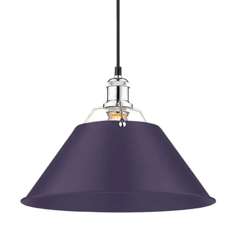 Orwell 14" Industrial Pendant in Chrome with Exotic Purple Shade - Image 1