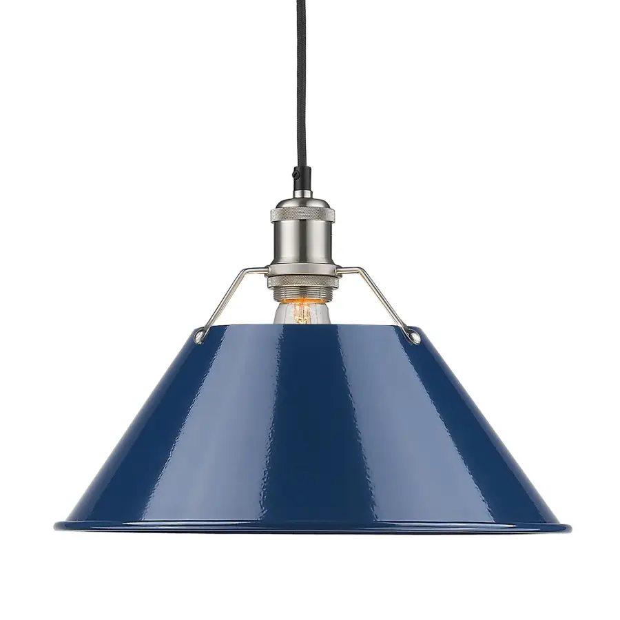 Orwell 14" Industrial Pendant in Pewter with Navy Blue Shade - Image 1