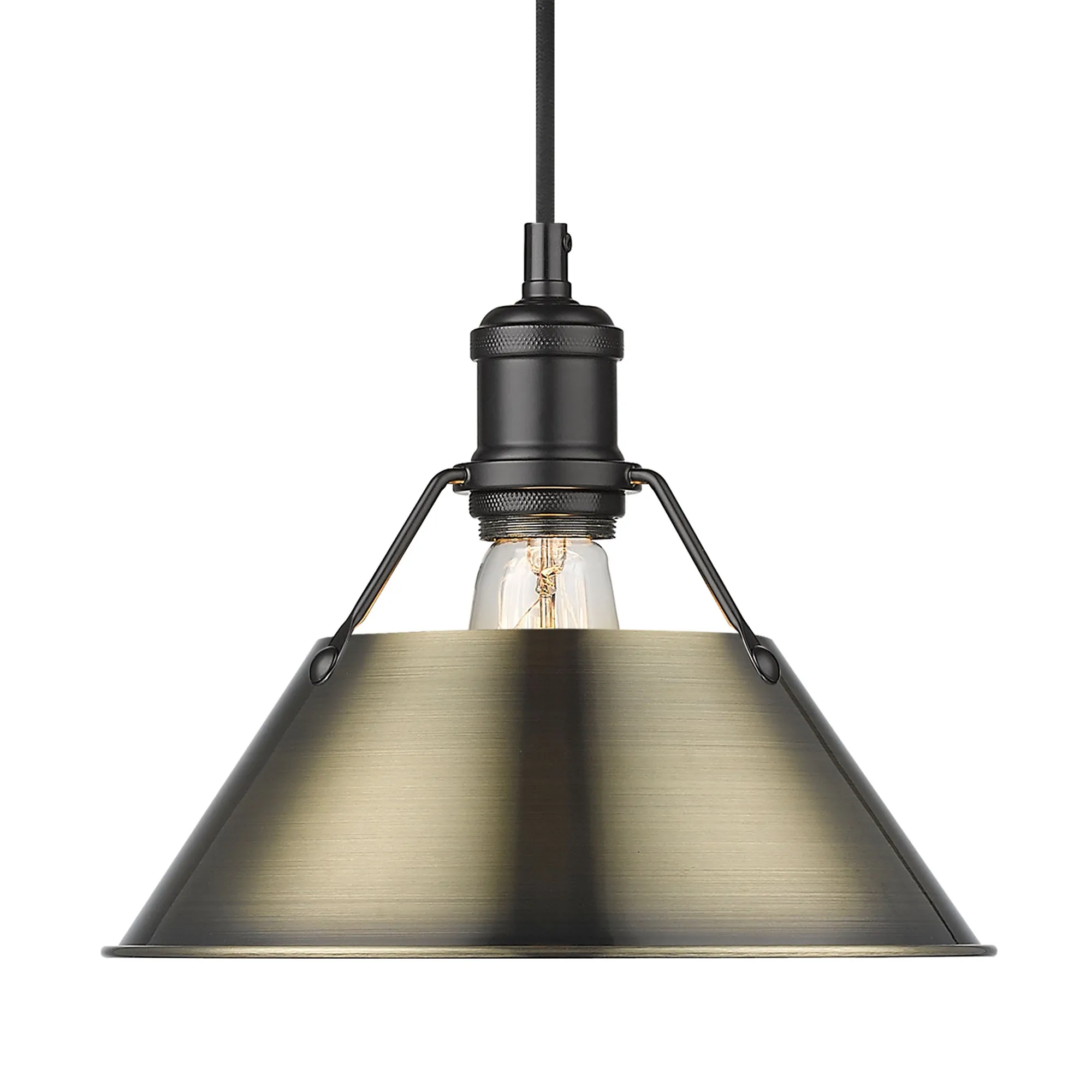 Orwell 1-Light Pendant in Matte Black and Aged Brass