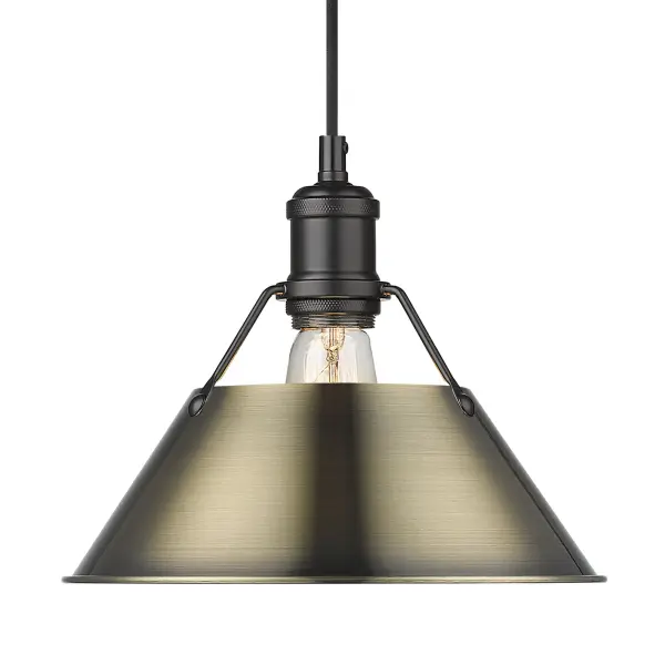 Orwell 1-Light Pendant in Matte Black and Aged Brass - Image 1