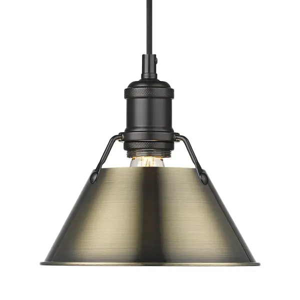 Orwell 1-Light Pendant in Matte Black with Aged Brass Shade - Image 1