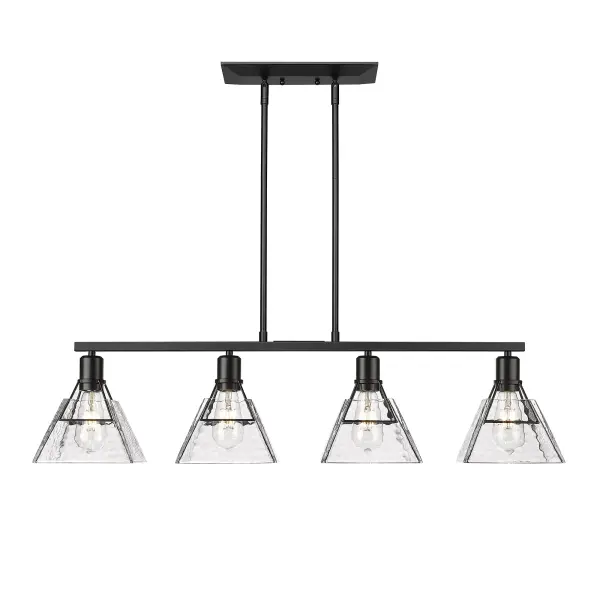 The Kepler 4-Light Island Light combines architectural boldness with refined texture. Its wavy water glass shades create captivating light refraction while the matte black finish delivers timeless modern sophistication. - alternate view