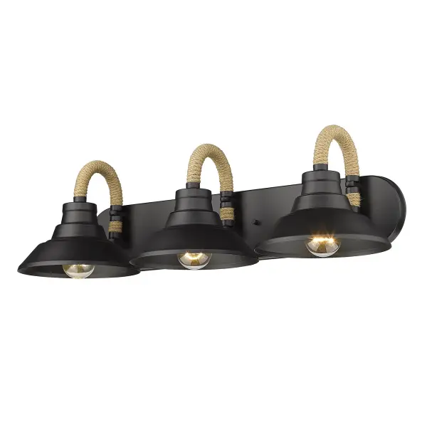 The Journey 3-Light Vanity brings organic coastal elegance to bathrooms with natural rope-wrapped accents and a soft Natural Black finish. Perfect for modern farmhouse or industrial spaces needing both style and task lighting.