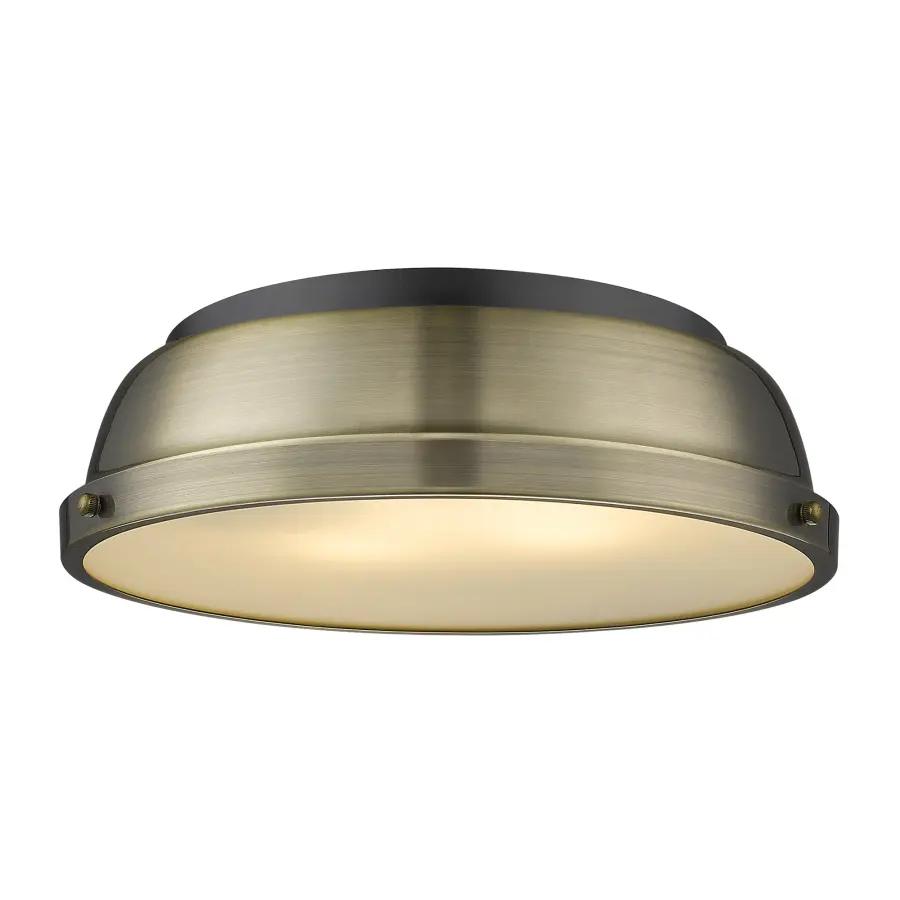 Duncan 2-Light Flush Mount in Matte Black with Aged Brass Shade - Image 1