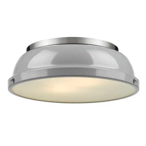 The Duncan 2-Light Flush Mount combines farmhouse charm with practical functionality. Its pewter finish and gray metal shade create a warm, non-glare glow ideal for hallways, bathrooms, and closets with low ceilings.