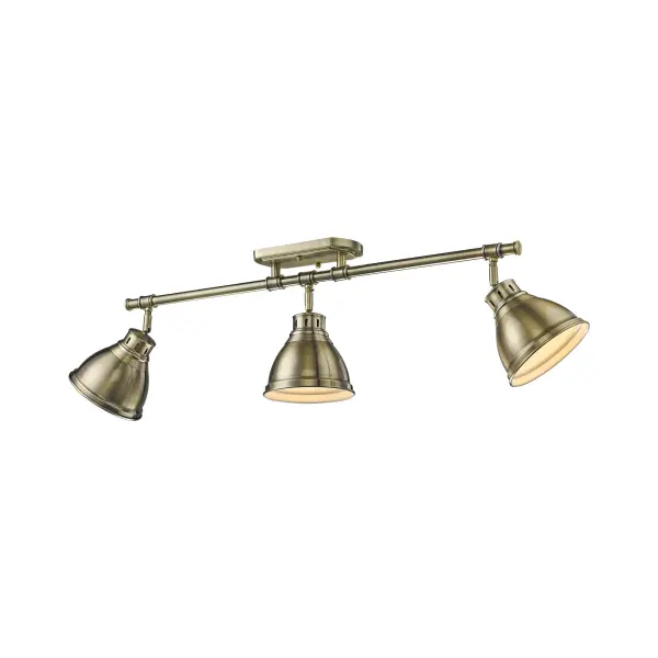 The Duncan semi-flush mount combines nostalgic charm with modern functionality. Its aged brass finish with brushed textures creates warmth, while adjustable directional heads offer lighting flexibility for any space.